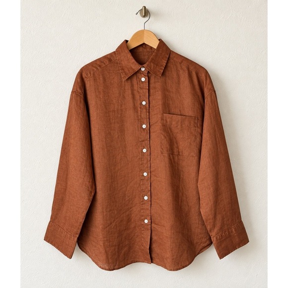 H&M Tops - H&M Linen Button Down Shirt Women Small Brown NWT Long Sleeve Preppy Lagenlook
